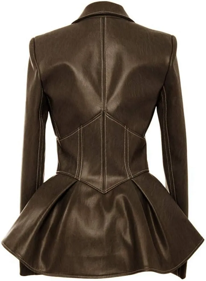 Women's Fashion Perfectly Shaping Zip Up Long Sleeves Faux Leather Biker Jacket