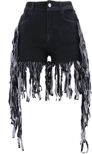 Women's Frayed Raw Hem Jean Shorts Washed Distressed Hot Pant Jeans Ripped Tassel Short Denim Pants Plus Size