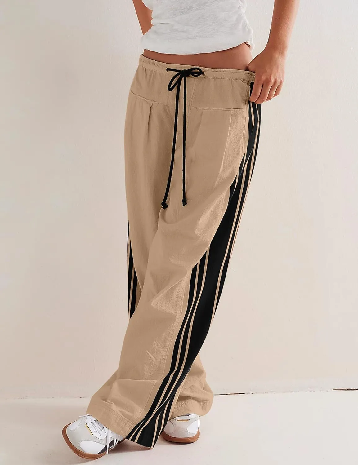 Womens Hudson Canyon Pants Side Striped Sweatpants Drawstring Waist High Rise Pant Trousers with Pockets