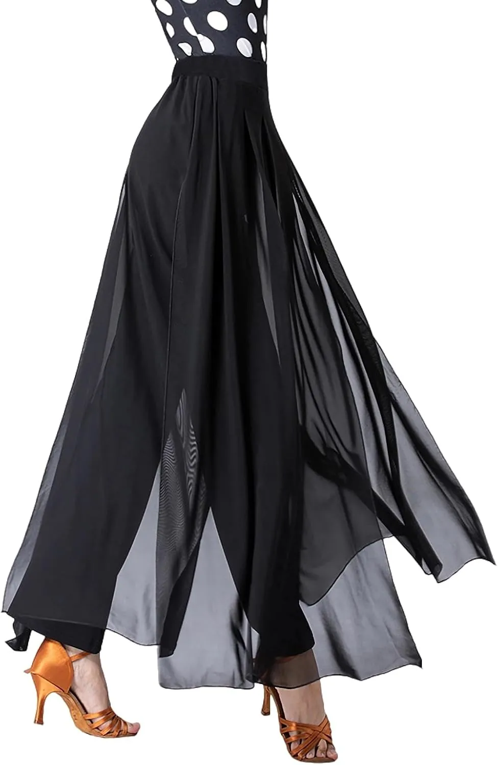 Women's Latin Dance Pants - Modern Practice Wear With Long Slit and Elastic Waist for Ballroom