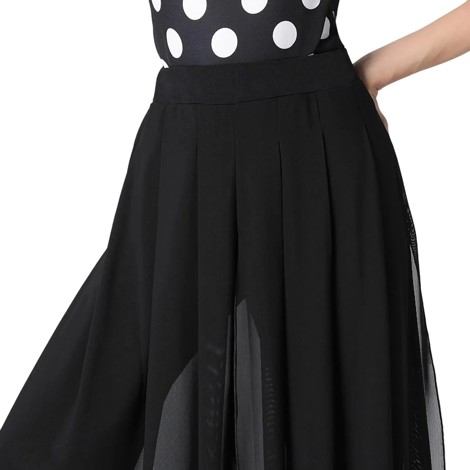 Women's Latin Dance Pants - Modern Practice Wear With Long Slit and Elastic Waist for Ballroom