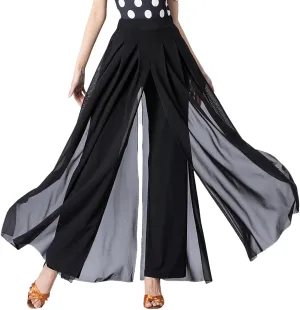 Women's Latin Dance Pants - Modern Practice Wear With Long Slit and Elastic Waist for Ballroom