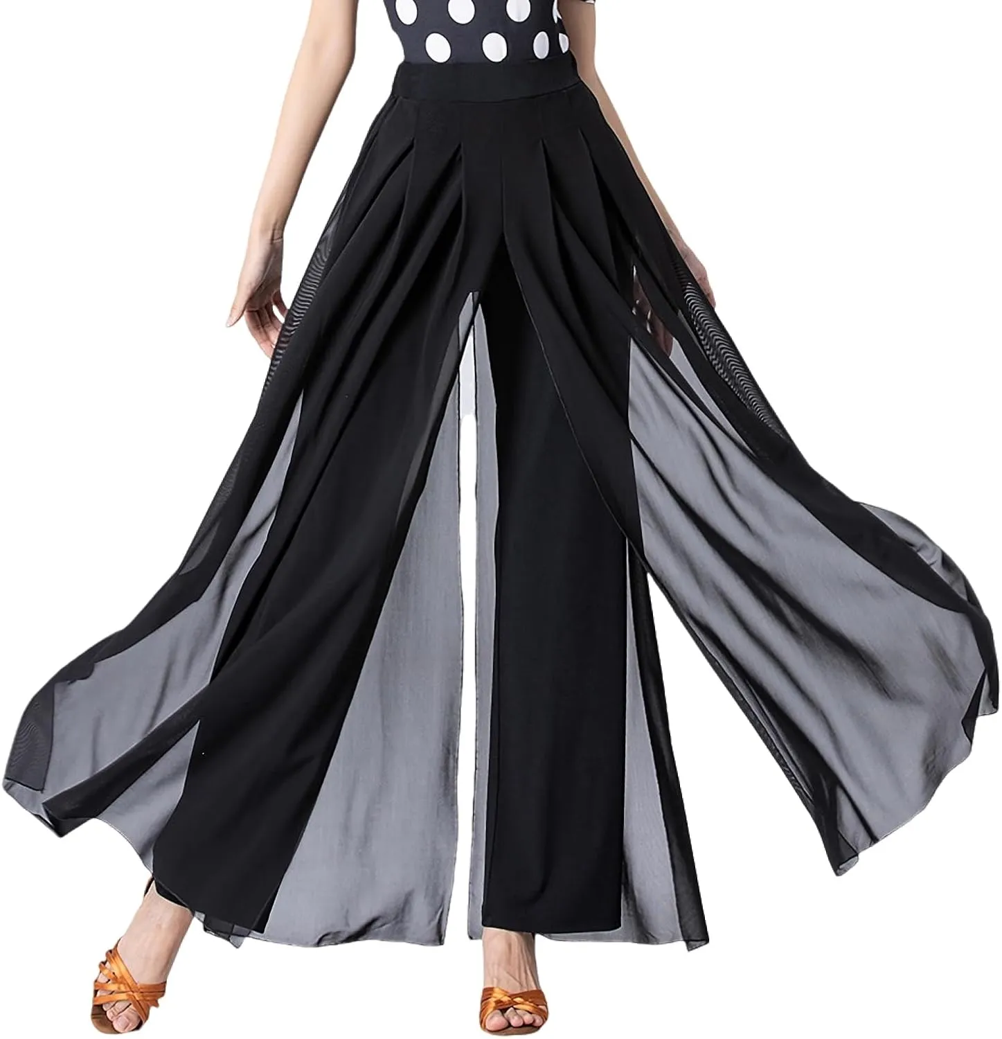 Women's Latin Dance Pants - Modern Practice Wear With Long Slit and Elastic Waist for Ballroom