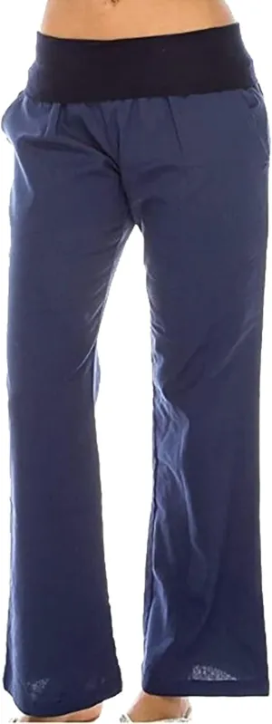 Womens Linen Pants Elastic High Waisted Wide Leg Palazzo Straight Leg Long Pants Summer Trousers with Pockets