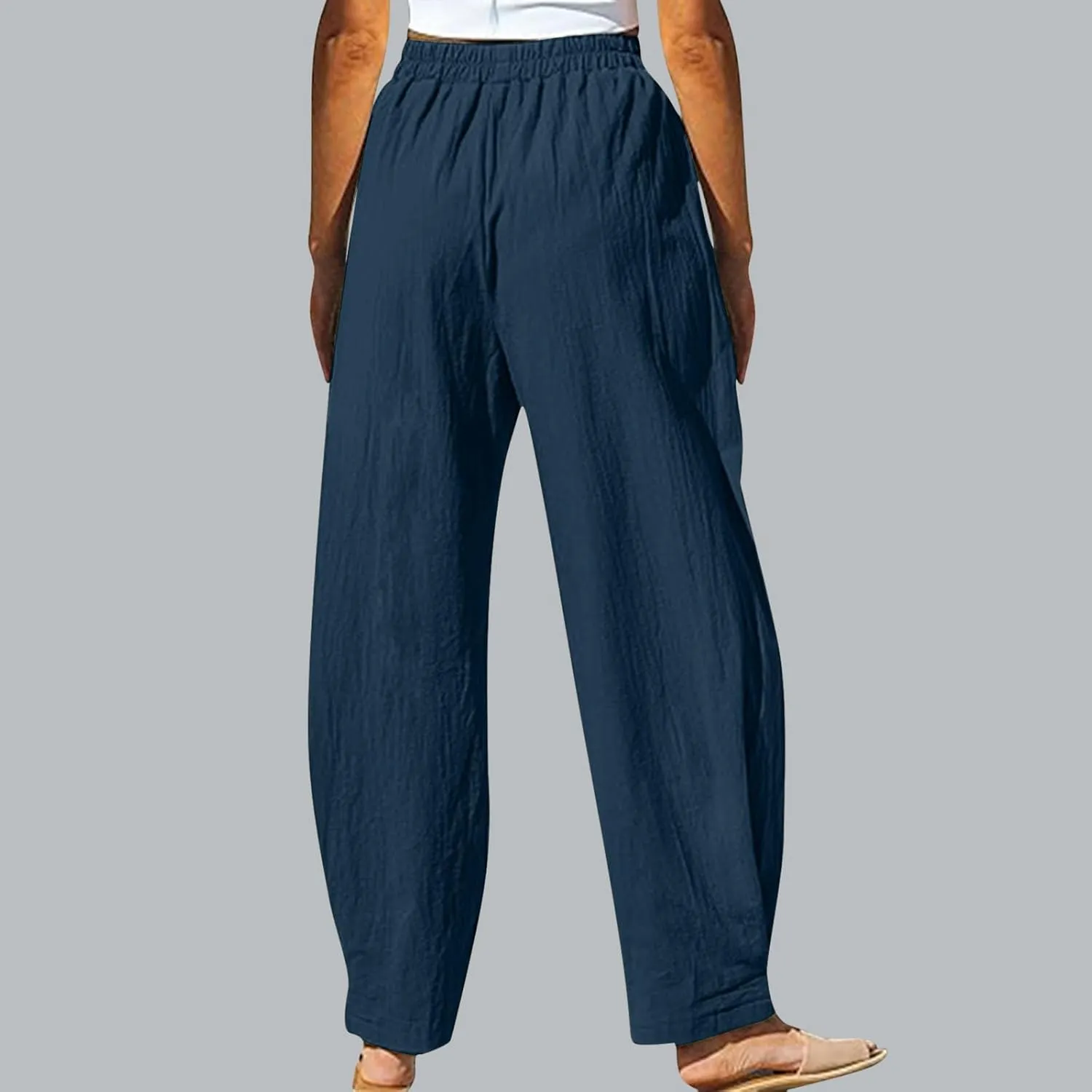 Women's Linen Pants Elastic Waist High Waisted Pants Comfy Straight Leg Trousers 2025 Trendy Summer Clothes