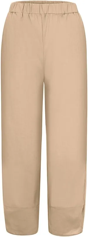 Womens Linen Pants High Waisted Wide Leg Pants Summer Loose Fit Tapered Trousers Casual Capris Pant