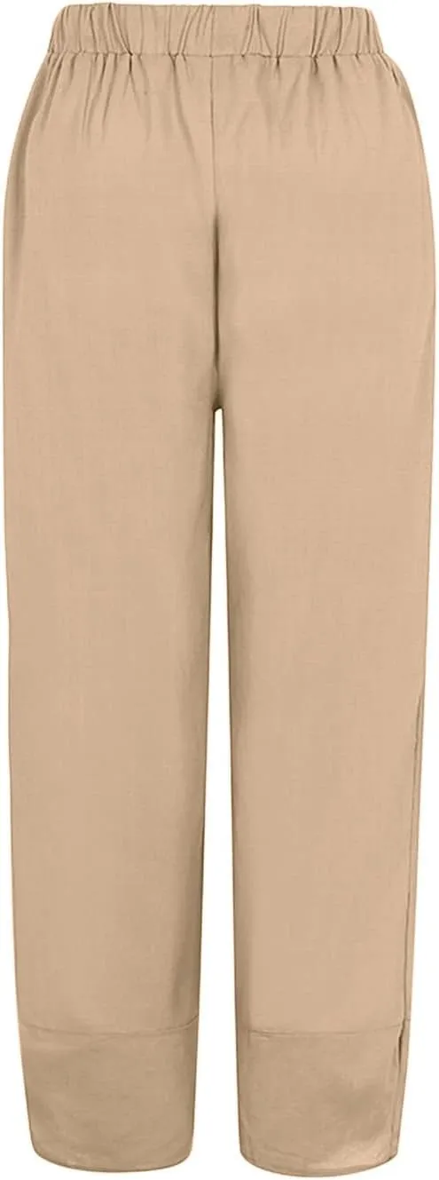 Womens Linen Pants High Waisted Wide Leg Pants Summer Loose Fit Tapered Trousers Casual Capris Pant