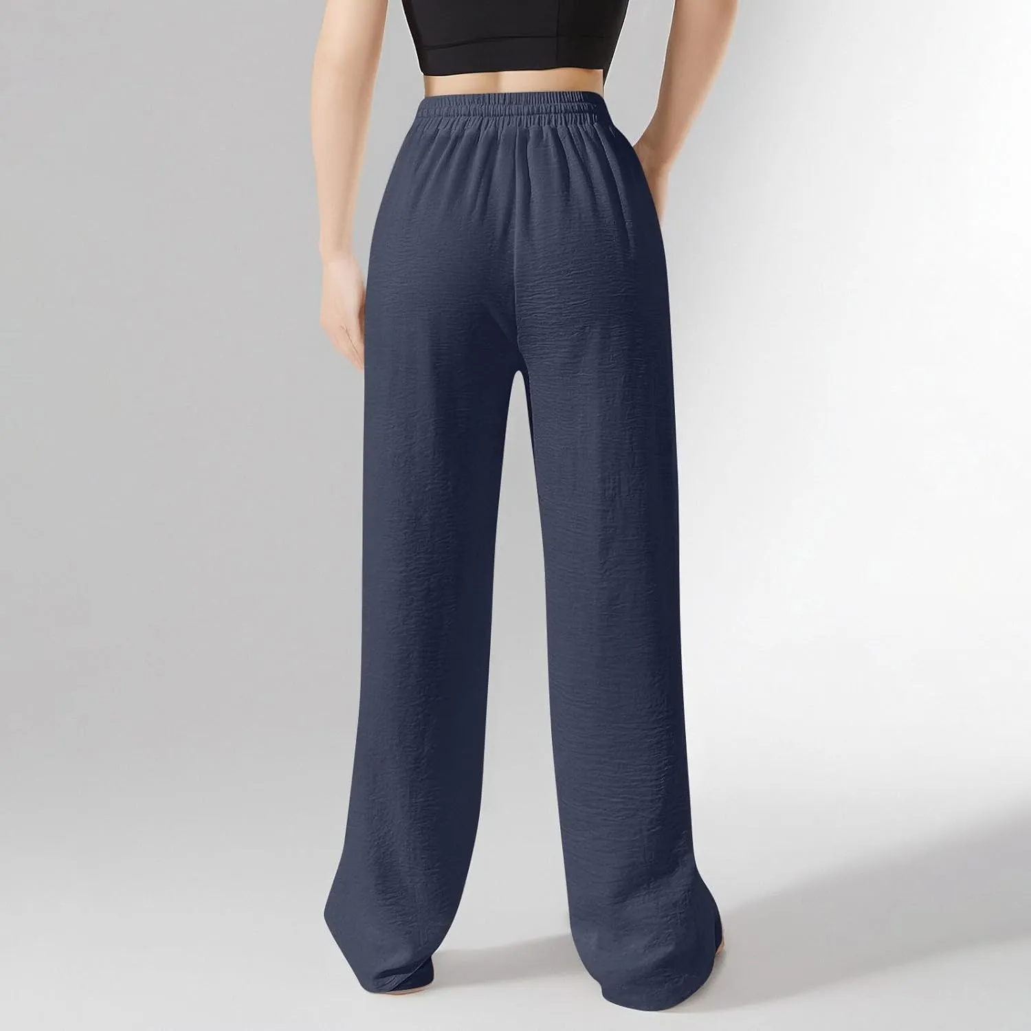 Women's Linen Summer Palazzo Pants Flowy Wide Leg Beach Pants with Pockets