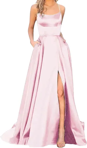 Womens Long Prom Dresses for Teens with Pockets Spaghetti Straps Formal Party Evening Gowns 2025 Prom Dress