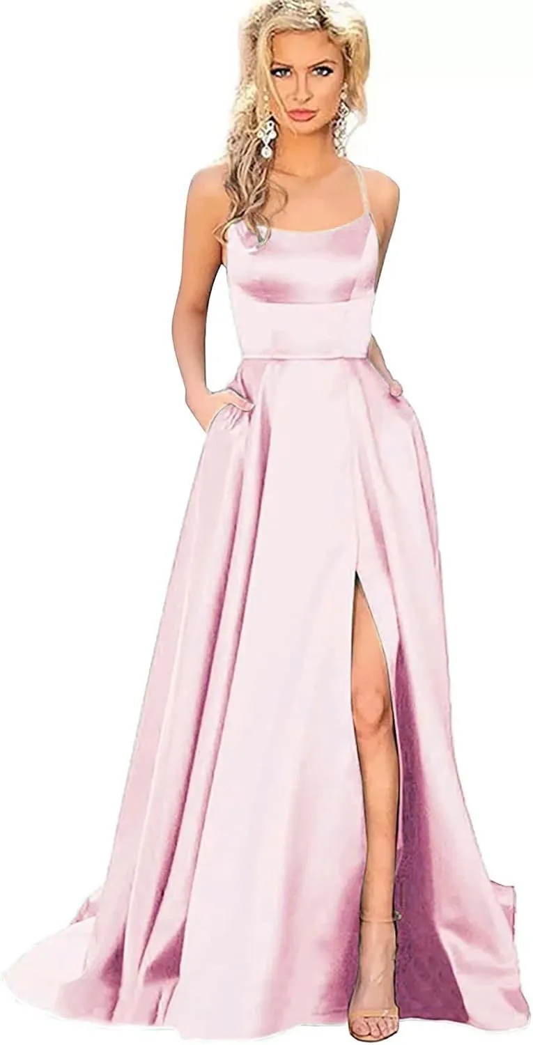 Womens Long Prom Dresses for Teens with Pockets Spaghetti Straps Formal Party Evening Gowns 2025 Prom Dress