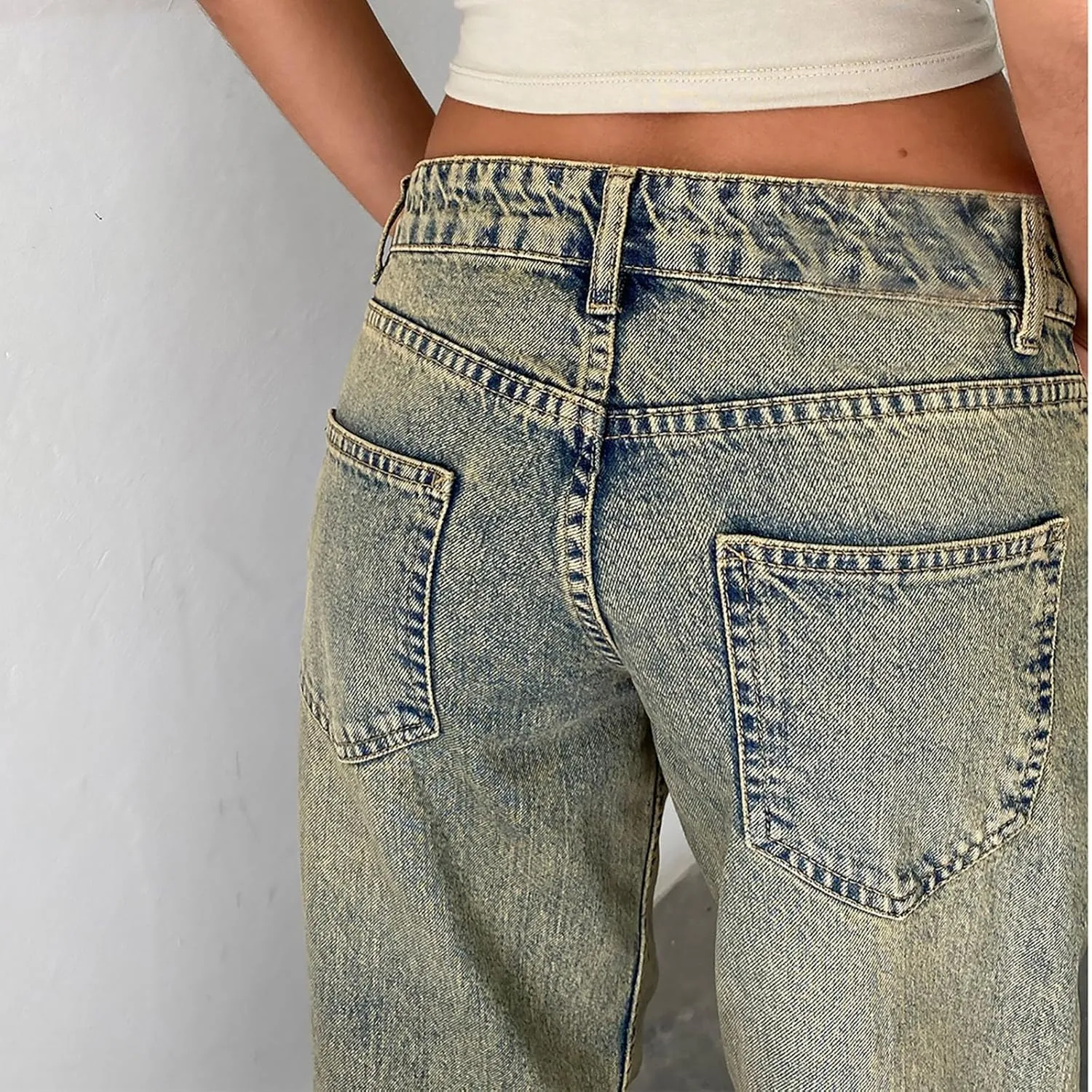 Womens Low Rise Mom Jeans Straight Leg Baggy Loose Fit Demin Pants Streetwear Classic Disco Retro Flared Denim Pants