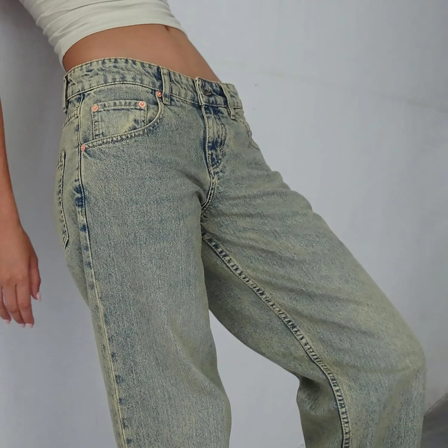 Womens Low Rise Mom Jeans Straight Leg Baggy Loose Fit Demin Pants Streetwear Classic Disco Retro Flared Denim Pants
