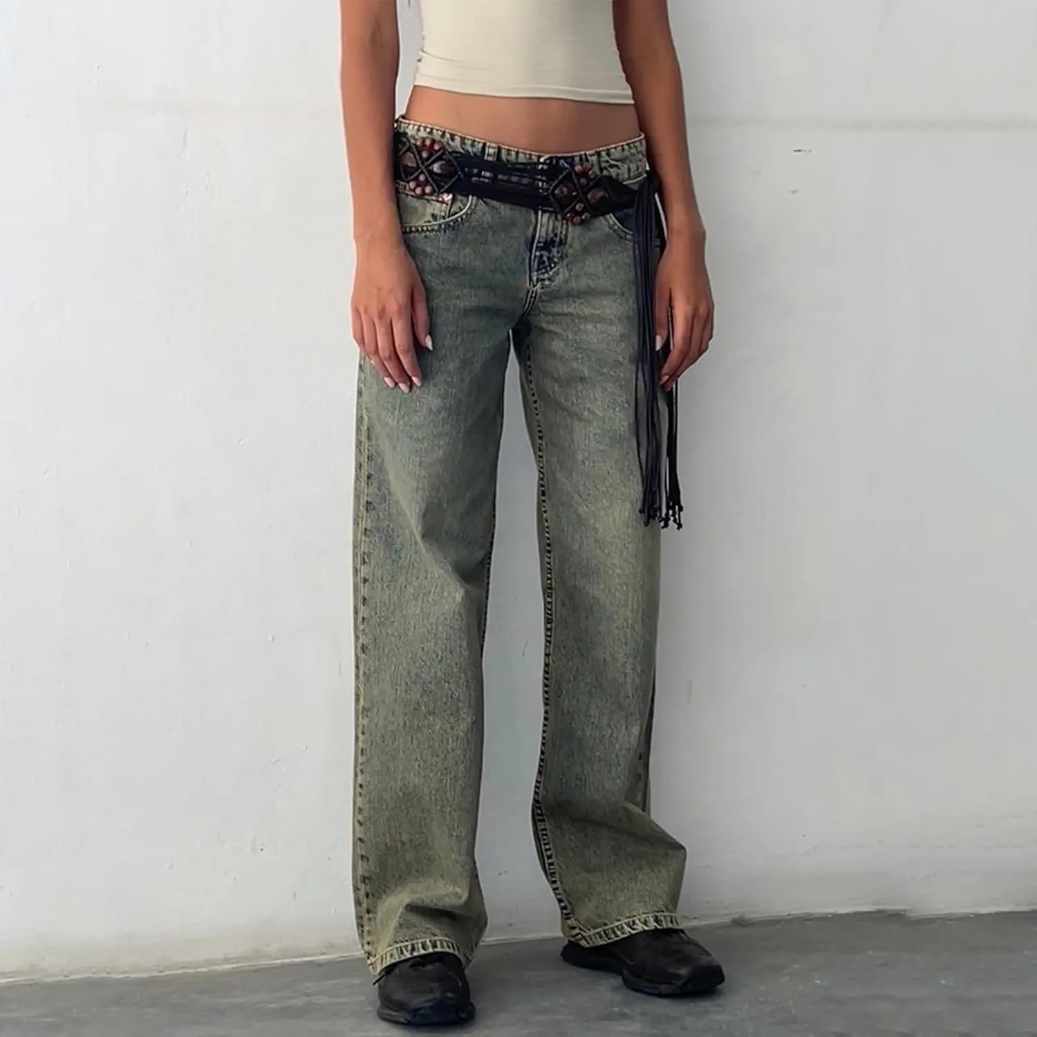 Womens Low Rise Mom Jeans Straight Leg Baggy Loose Fit Demin Pants Streetwear Classic Disco Retro Flared Denim Pants
