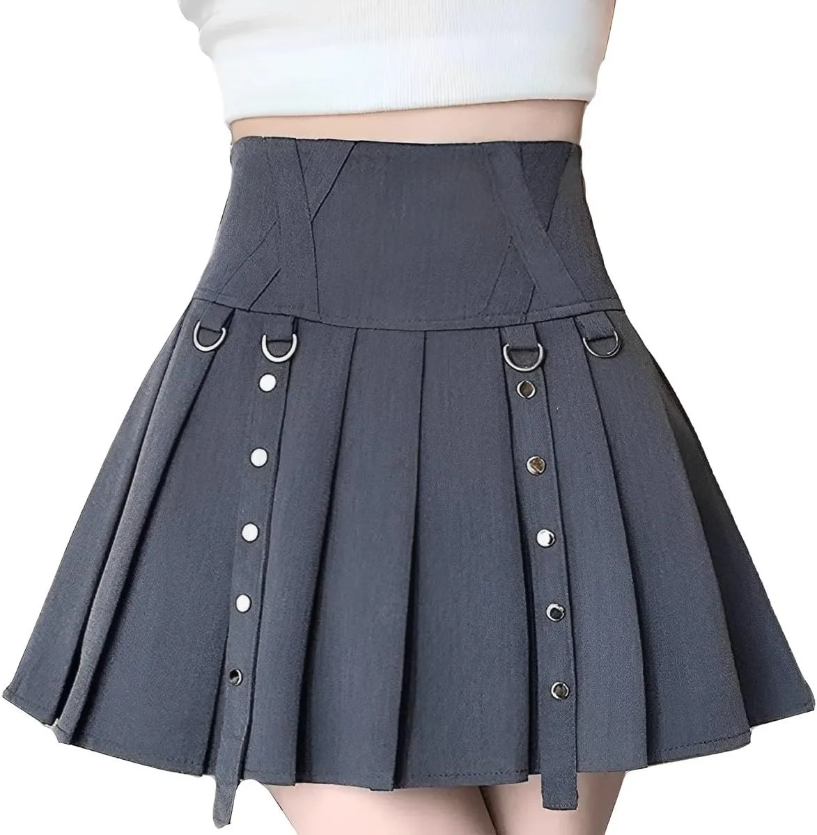Women's Mini Skirt Y2K Goth High Waist A Line Zip Rivet Embellished Casual Pleated Womens Skirts