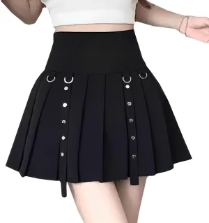 Women's Mini Skirt Y2K Goth High Waist A Line Zip Rivet Embellished Casual Pleated Womens Skirts