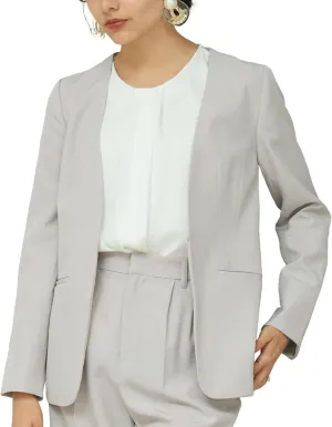 Women's Multifunctional Collarless Suit Jacket Cardigan Blazer with Inside Pockets and Wrinkle-Resistant