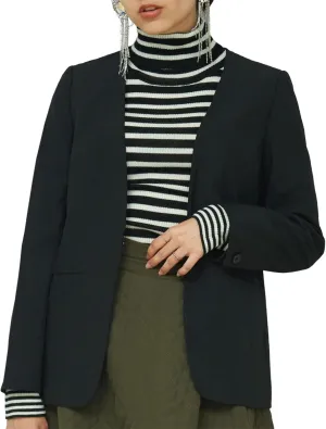 Women's Multifunctional Collarless Suit Jacket Cardigan Blazer with Inside Pockets and Wrinkle-Resistant