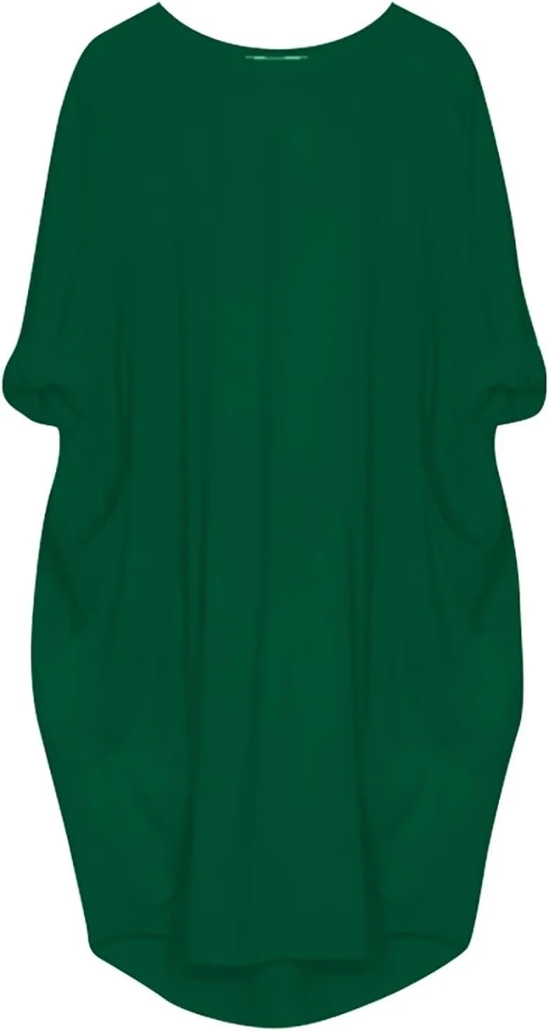 Women's Oversize Baggy Roll-Up Long Sleeve T Shirt Dress for Curvy Causal Loose Midi Tunic Dresses with Pockets