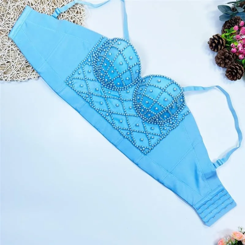 Women's Pearl Camisole Vest for Outer Wear with Beautiful Back and Navel Exposed, Sexy Short Tube Top Vest