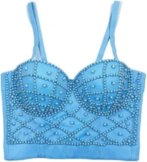 Women's Pearl Camisole Vest for Outer Wear with Beautiful Back and Navel Exposed, Sexy Short Tube Top Vest
