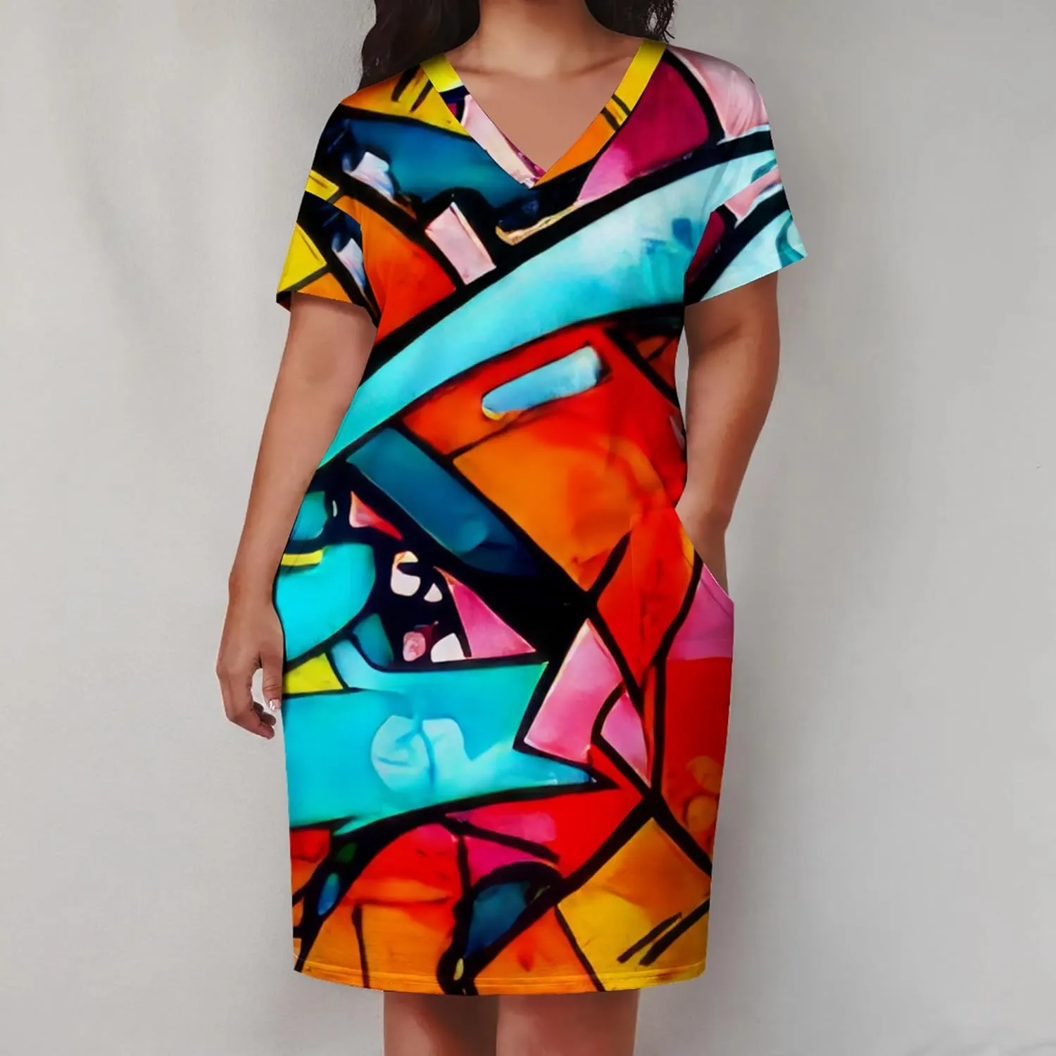 Women's Plus Size Summer Midi Dress Casual Short Sleeve Beach Baggy Long Dresses with Pocket