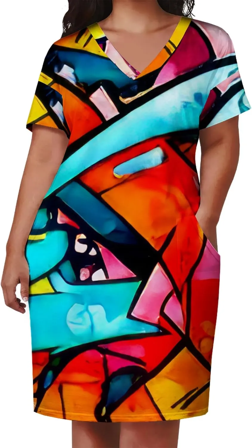 Women's Plus Size Summer Midi Dress Casual Short Sleeve Beach Baggy Long Dresses with Pocket
