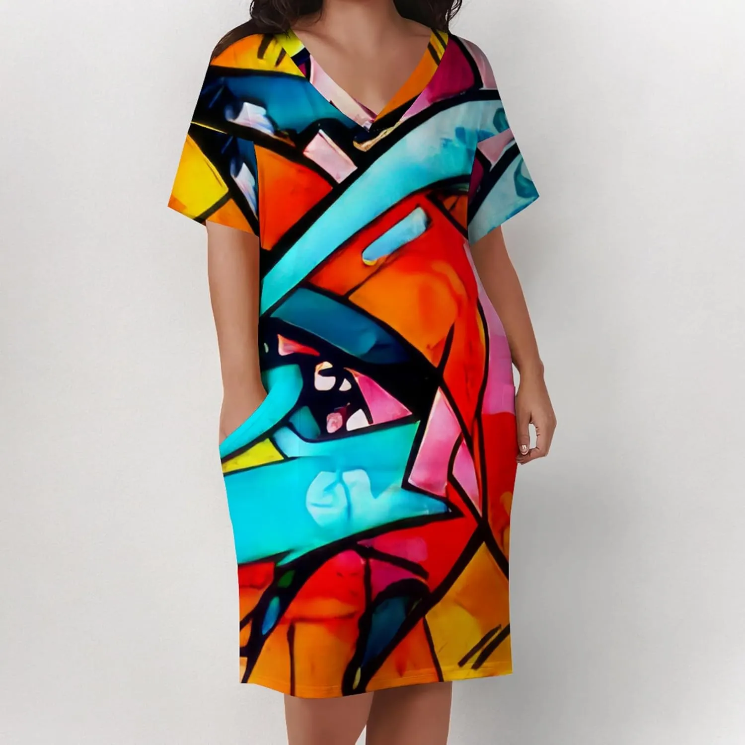 Women's Plus Size Summer Midi Dress Casual Short Sleeve Beach Baggy Long Dresses with Pocket