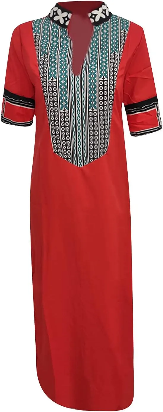 Women's Retro Long Puff Sleeve Beach Plaid Tunic Dress Gingham Swing Tiered Midi Long Shift Sun Dress Plus Size