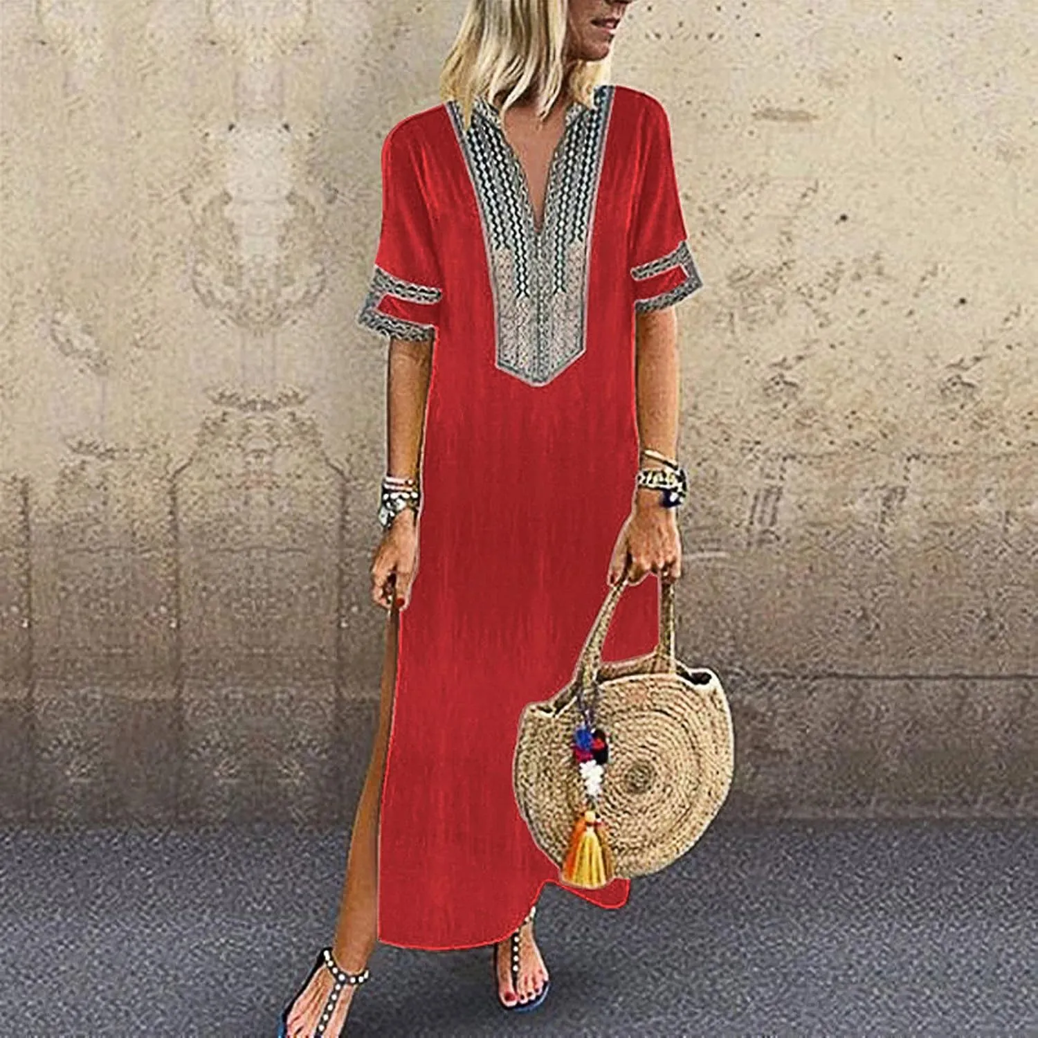 Women's Retro Long Puff Sleeve Beach Plaid Tunic Dress Gingham Swing Tiered Midi Long Shift Sun Dress Plus Size