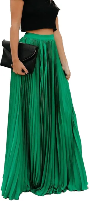 Womens Skirt Midi Long Shirring Skirts High Waisted Swing Boho A Line Skirts Casual Flowy Pleated Chiffon Maxi Skirt