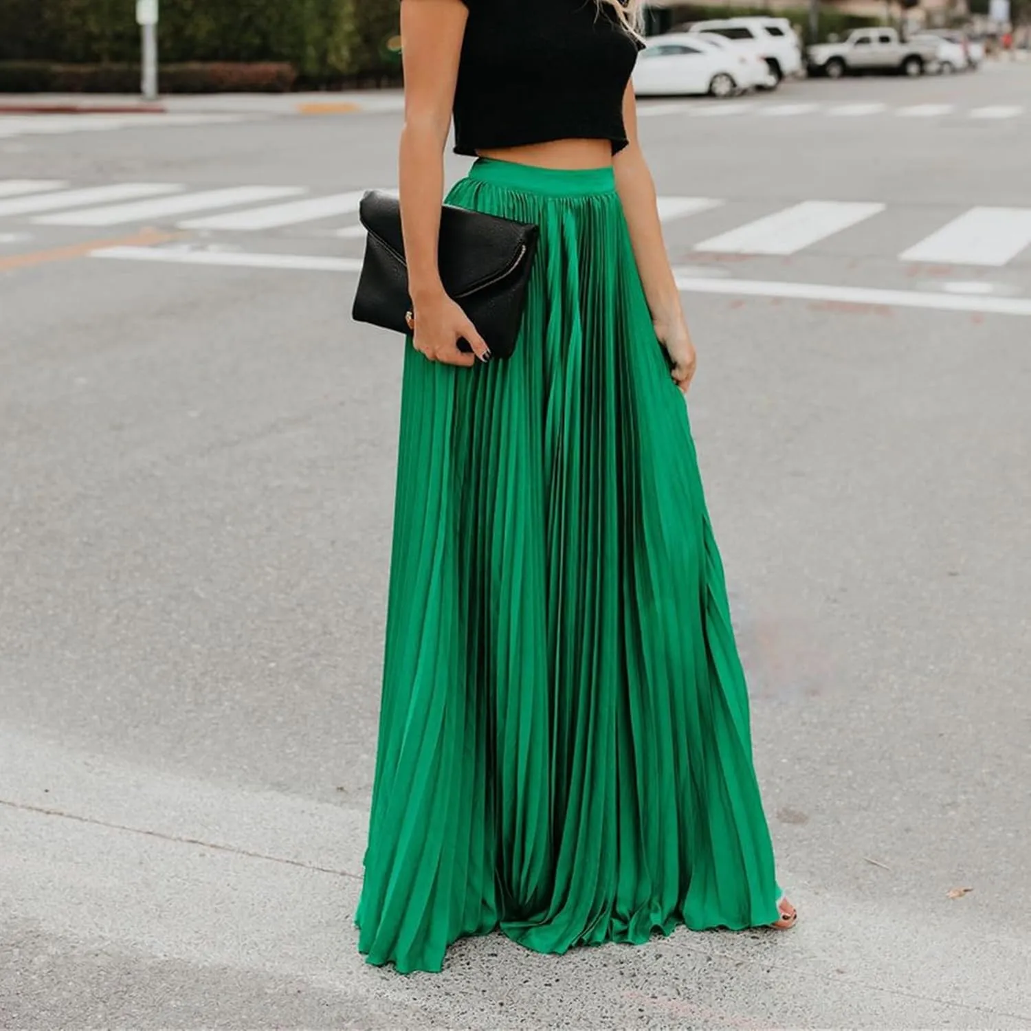 Womens Skirt Midi Long Shirring Skirts High Waisted Swing Boho A Line Skirts Casual Flowy Pleated Chiffon Maxi Skirt
