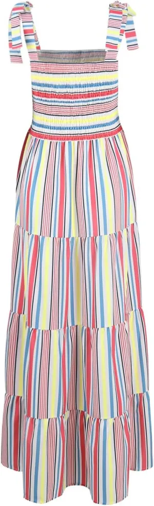 Women's Sleeveless Maxi Dress Striped Print Smocked Sexy Spaghetti Strap Square Neck Flowy Swing Maxi Length Dress