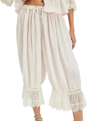 Women's Solid Color Casual Y2k High Waist Lace Stitching Home Harem Pants
