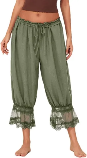 Women's Solid Color Casual Y2k High Waist Lace Stitching Home Harem Pants