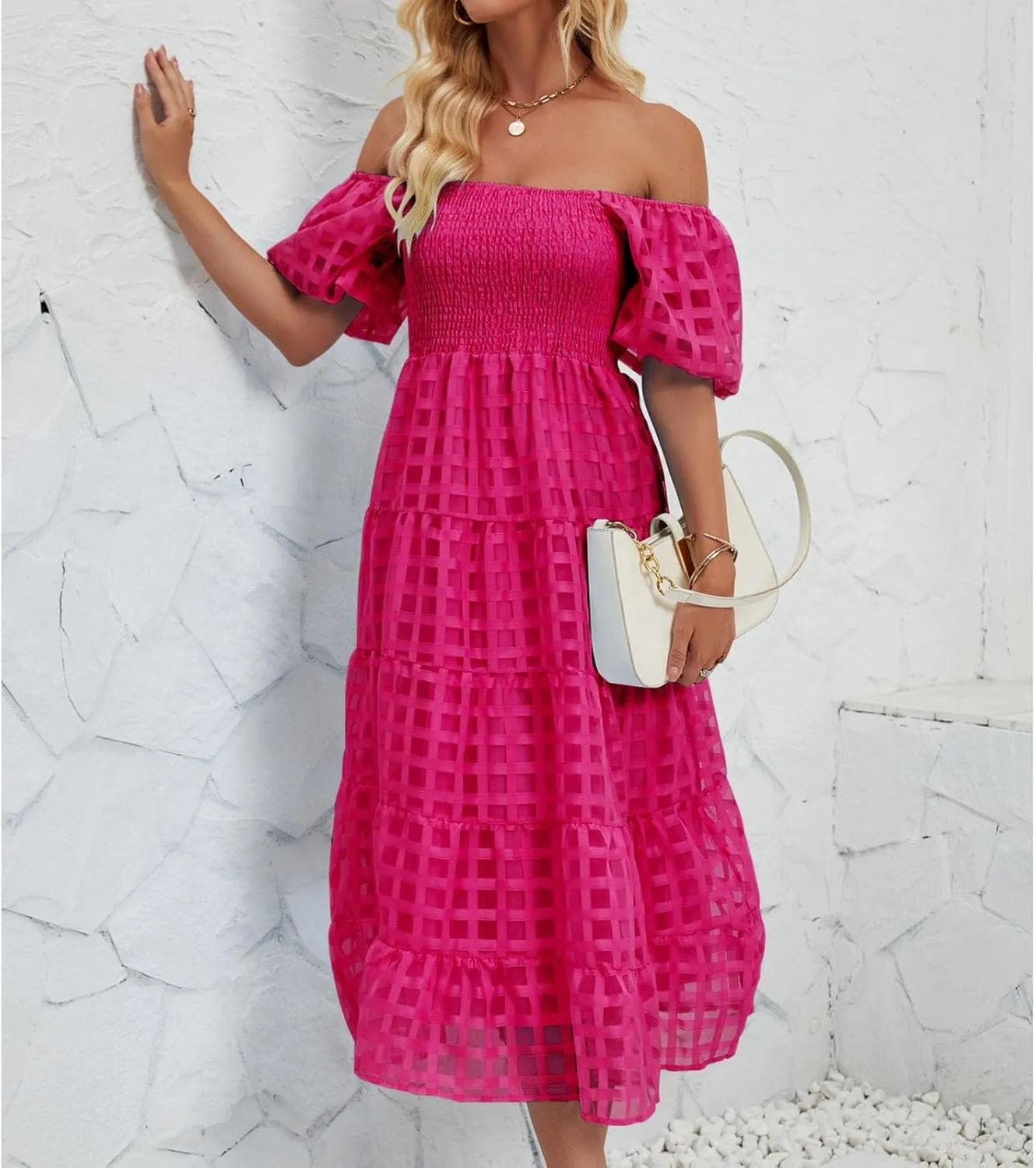 Women's Summer Boho Floral Print Long Dresses Square Neck Ruffle Short Sleeve Swing Beach Maxi Dress for Spring