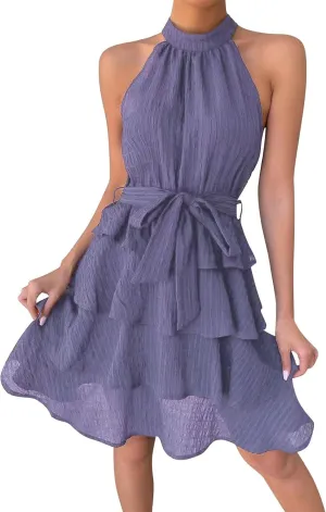 Women's Summer Boho Sleeveless Dress Spaghetti Straps Casual Flowy A Line Beach Party V Neck Ruffle Elegant Dresses