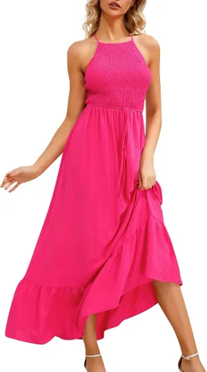 Women's Summer Boho Tiered Casual Flowy Long Maxi Dress Short Sleeve Square Neck Swing Beach Long Maxi Dresses