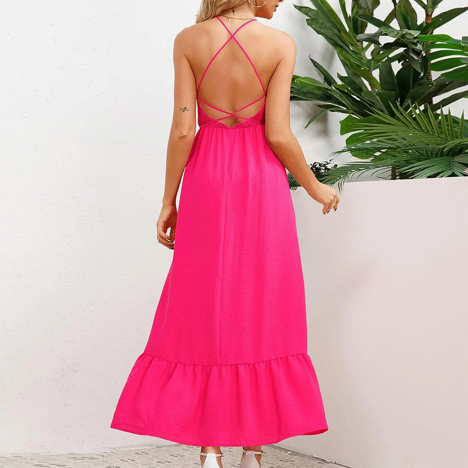 Women's Summer Boho Tiered Casual Flowy Long Maxi Dress Short Sleeve Square Neck Swing Beach Long Maxi Dresses