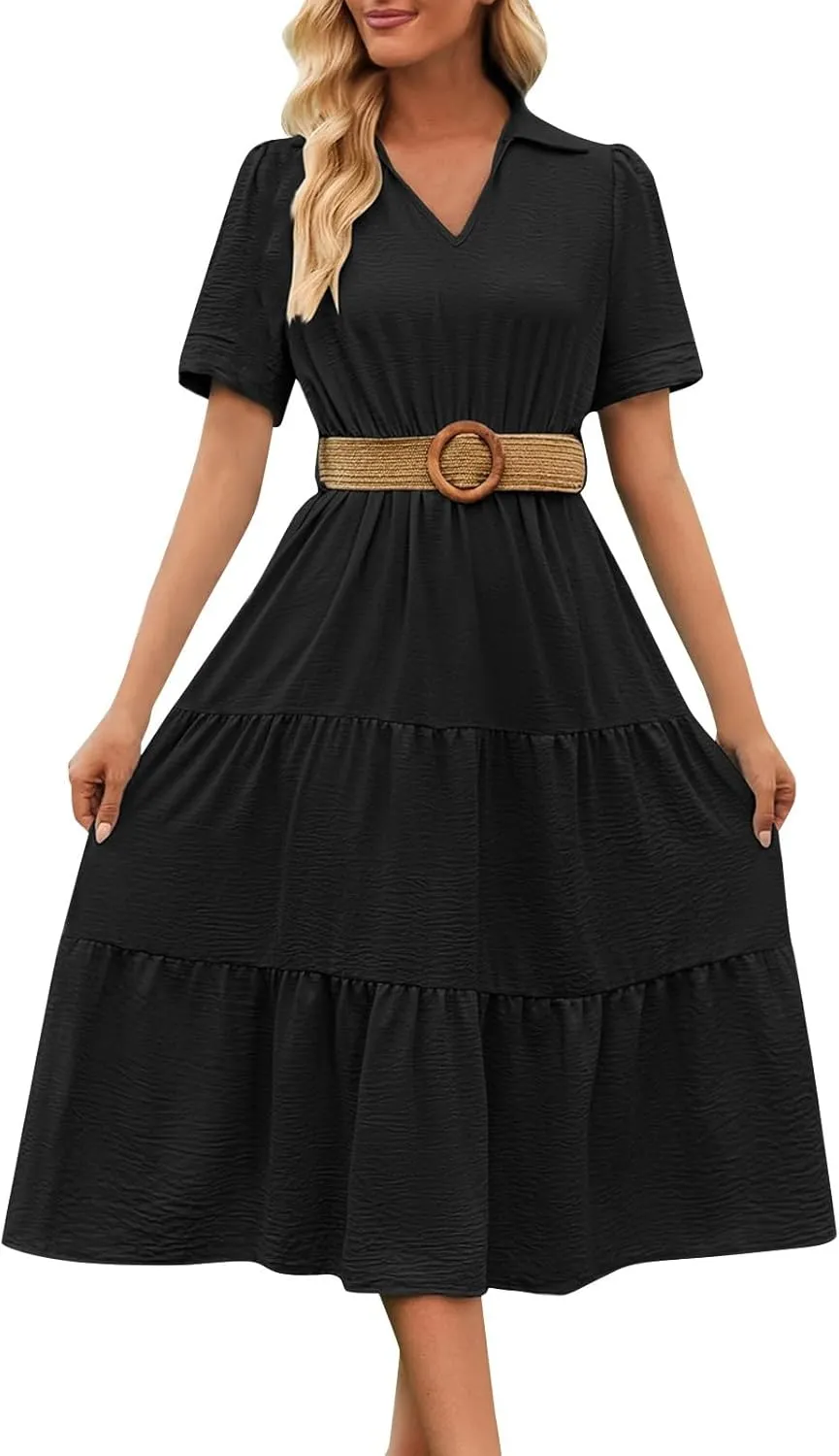 Women's Summer Dress One Shoulder Ruffle Sleeveless Empire Waist Wedding Guest Dresses Ruched A Line Flowy Sundresses