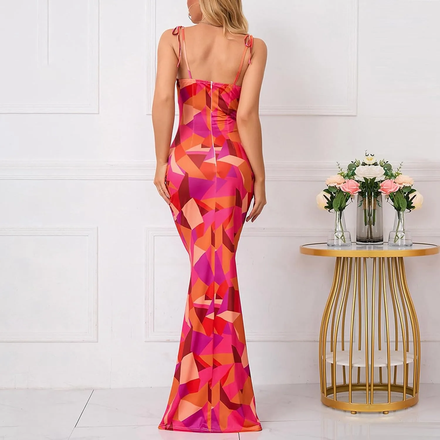 Women's Summer Dress Sleeveless Halter Neck Ruffle Tiered Layed Casual Vacation Maxi Dress Backless Beach Sundresses