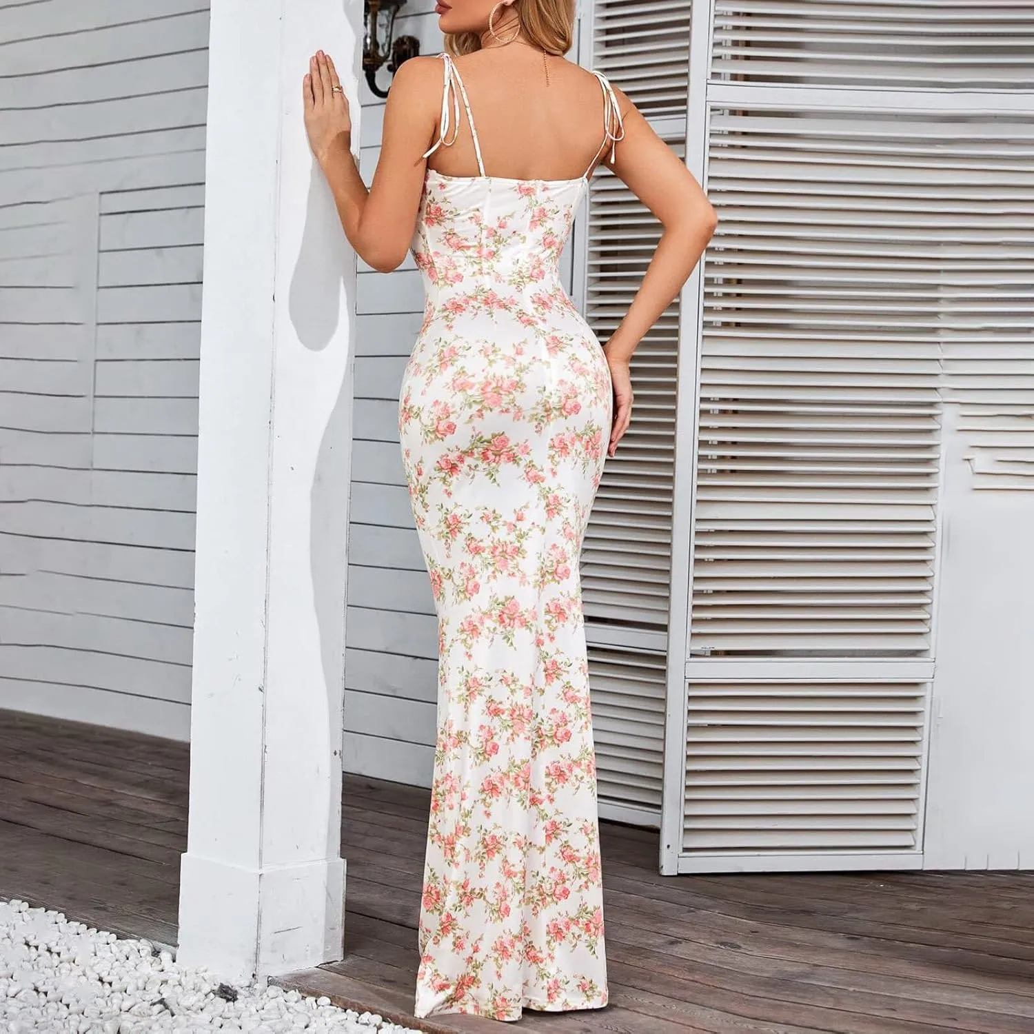 Women's Summer Dress Sleeveless Halter Neck Ruffle Tiered Layed Casual Vacation Maxi Dress Backless Beach Sundresses
