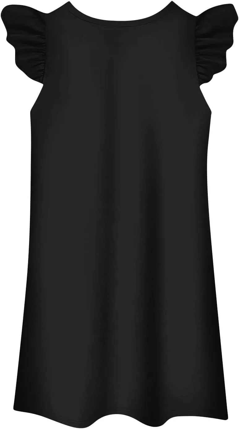 Women's Summer Dresses Beach Casual Sundress Ruffle Sleeve Ruffle Hem Short Mini Dress Vacation Outfits for Women