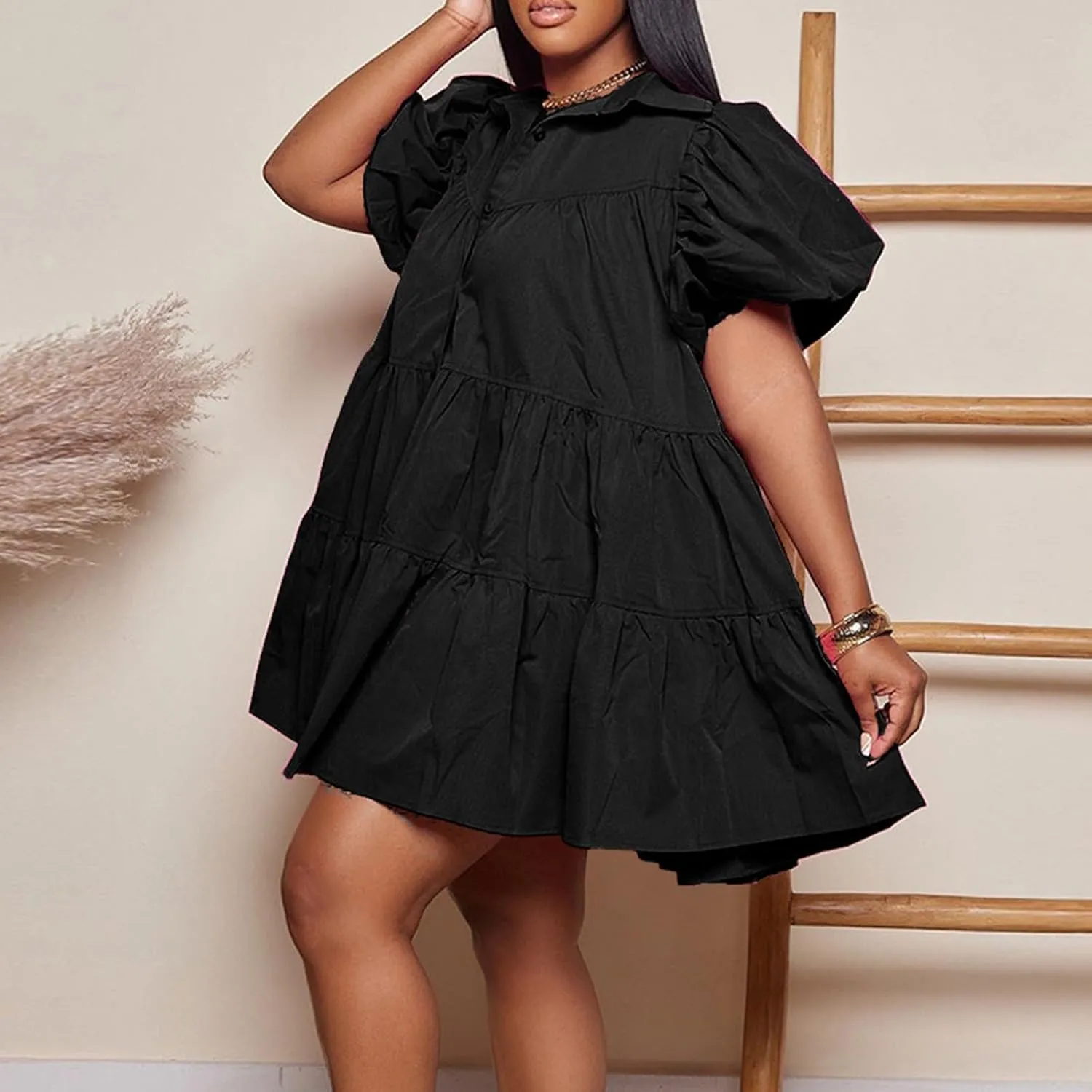 Womens Summer Dresses Casual Dress Cute Babydoll Short Sleeve Lapel Dress Boho Short Loose Flowy Shirt Sundresses