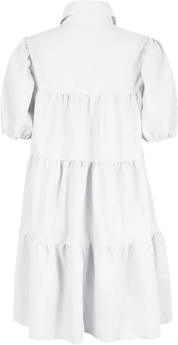 Womens Summer Dresses Casual Dress Cute Babydoll Short Sleeve Lapel Dress Boho Short Loose Flowy Shirt Sundresses