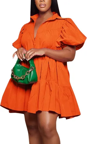 Womens Summer Dresses Casual Dress Cute Babydoll Short Sleeve Lapel Dress Boho Short Loose Flowy Shirt Sundresses
