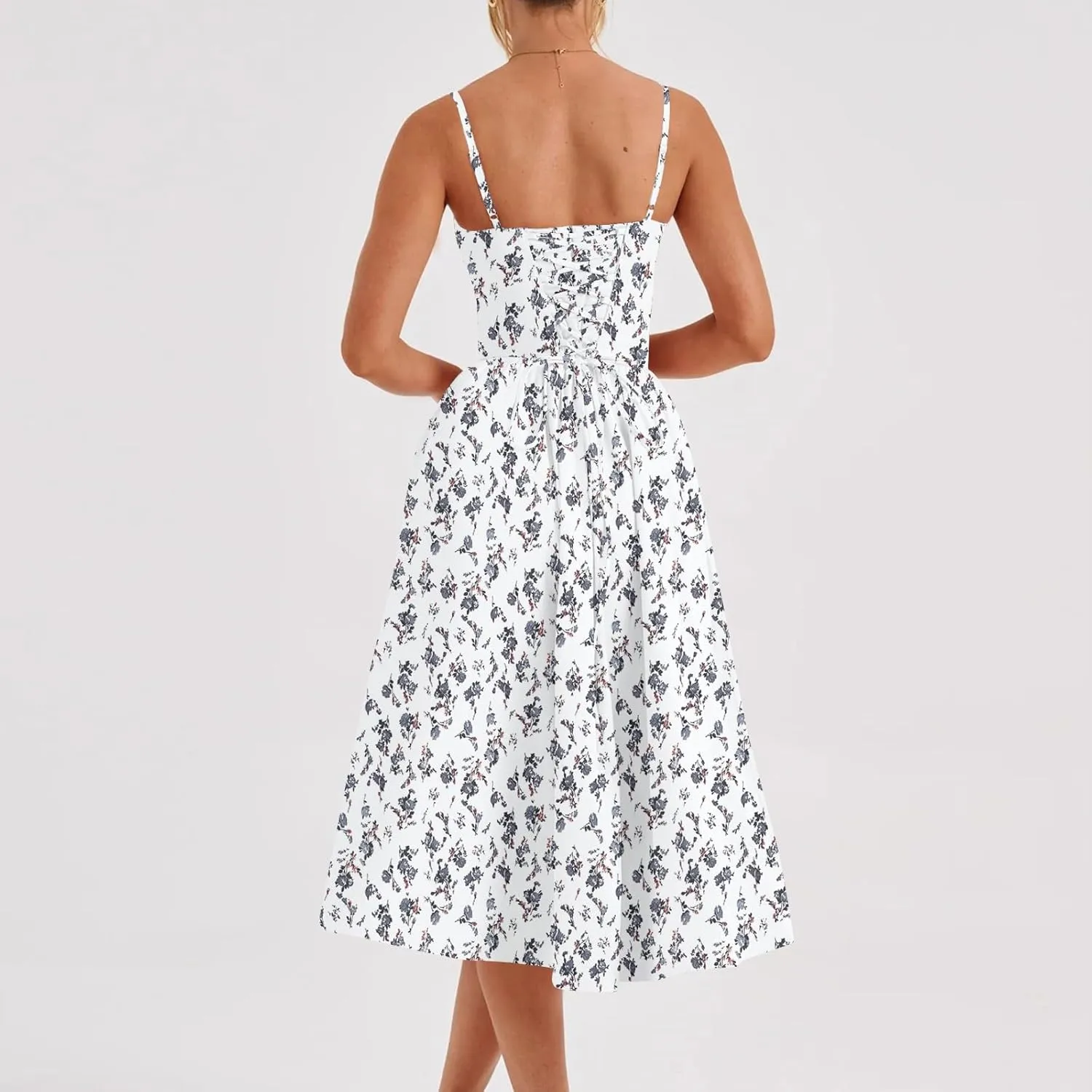 Women's Summer Fall Sexy A-Hem Mid-Length Dress Slim Waist Suspender Dresses for Women