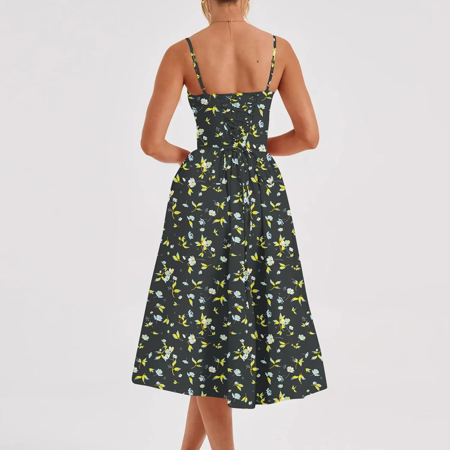 Women's Summer Fall Sexy A-Hem Mid-Length Dress Slim Waist Suspender Dresses for Women