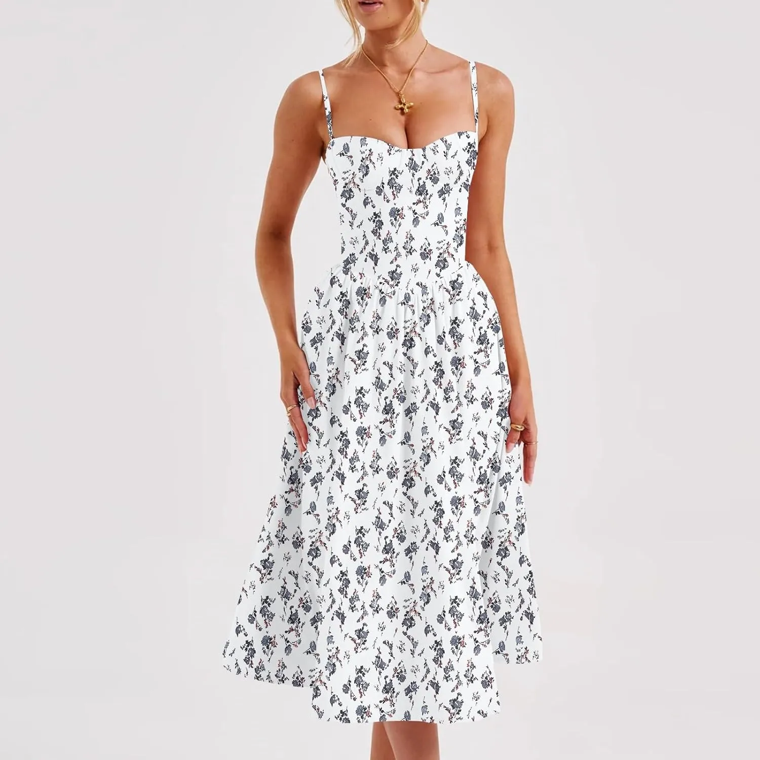 Women's Summer Fall Sexy A-Hem Mid-Length Dress Slim Waist Suspender Dresses for Women