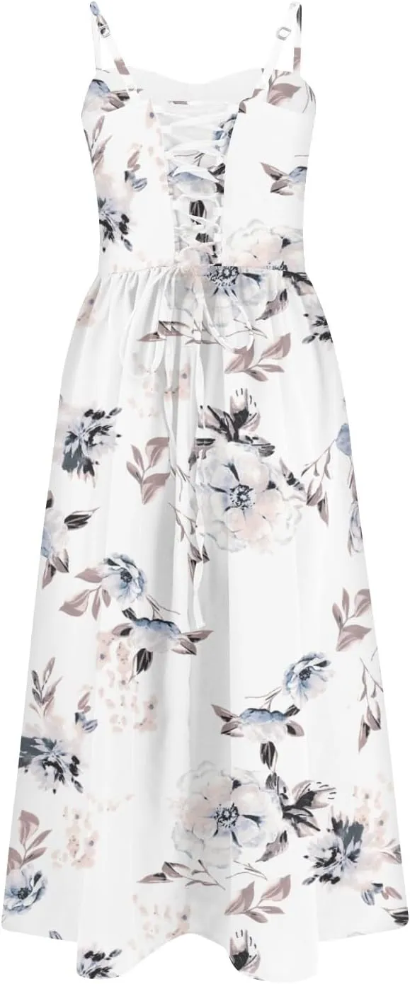 Women's Summer Fall Sexy A-Hem Mid-Length Dress Slim Waist Suspender Dresses for Women