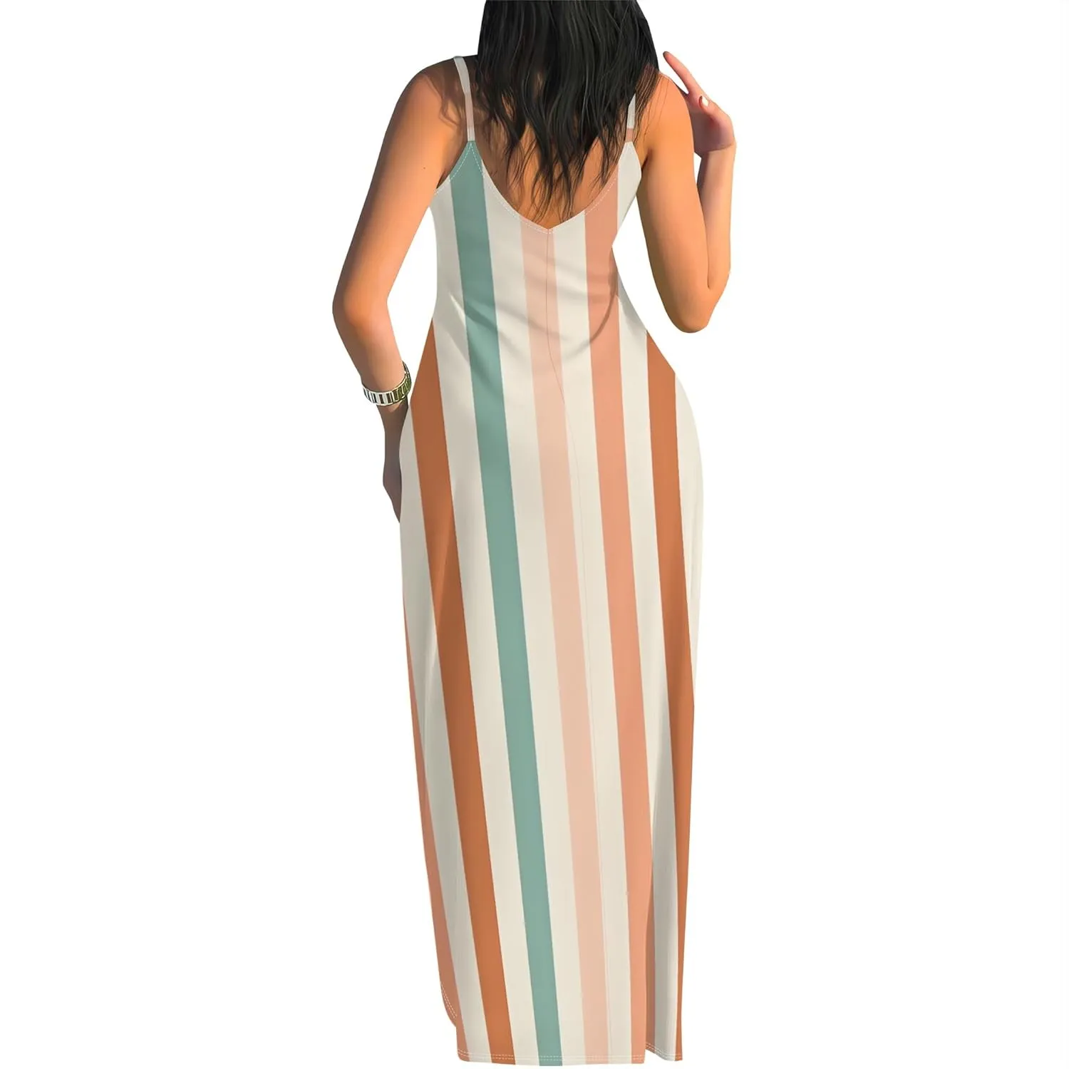 Women's Summer Maxi Dress Casual V-Neck Sleeveless Spaghetti Strap Long Dresses Sexy A-Line Beach Sundress Travel Vacation